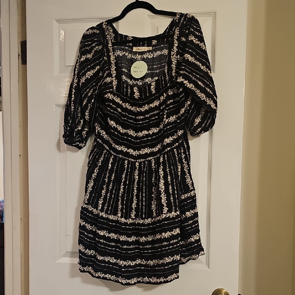 Millibon Black and White Striped Floral Mini Dress